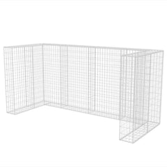 White galvanized steel triple wheelie bin gabion surround, 98.4x39.4x47.2 inches.