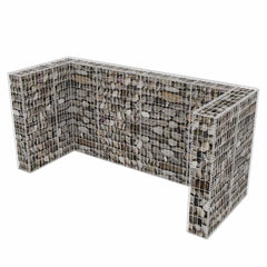 Galvanized steel triple wheelie bin gabion surround with stone-filled mesh panels, measuring 98.4x39.4x47.2 inches.