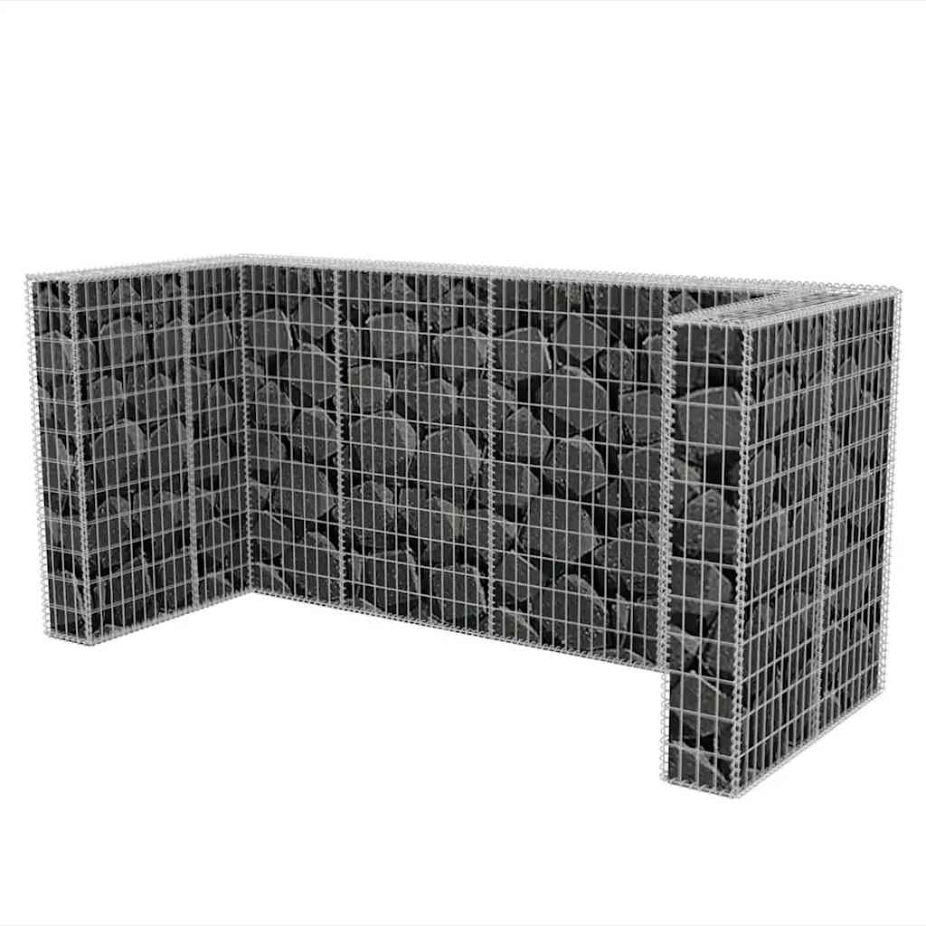 Galvanized steel triple wheelie bin gabion surround, 98.4x39.4x47.2 inches, with mesh grid.