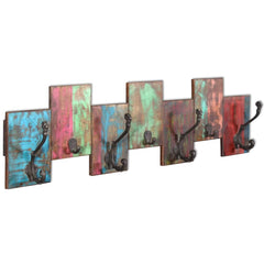 Vintage-style 7-hook coat rack made from solid reclaimed wood with colorful patina.