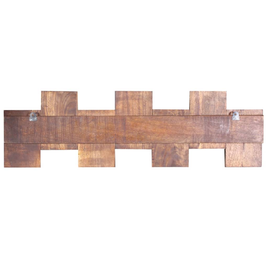 Vintage-style reclaimed wood coat rack with seven hooks and block design.