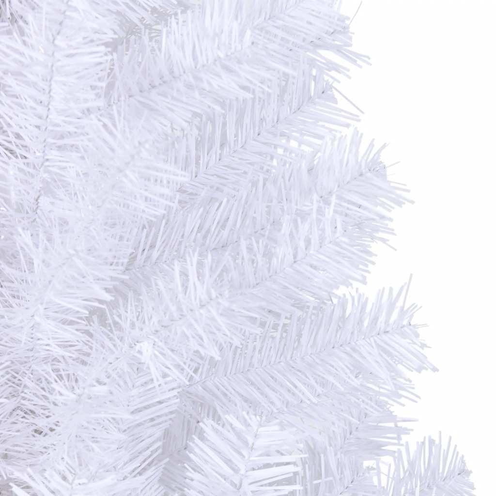 An 8-foot white artificial Christmas tree made of PVC with a metal stand.