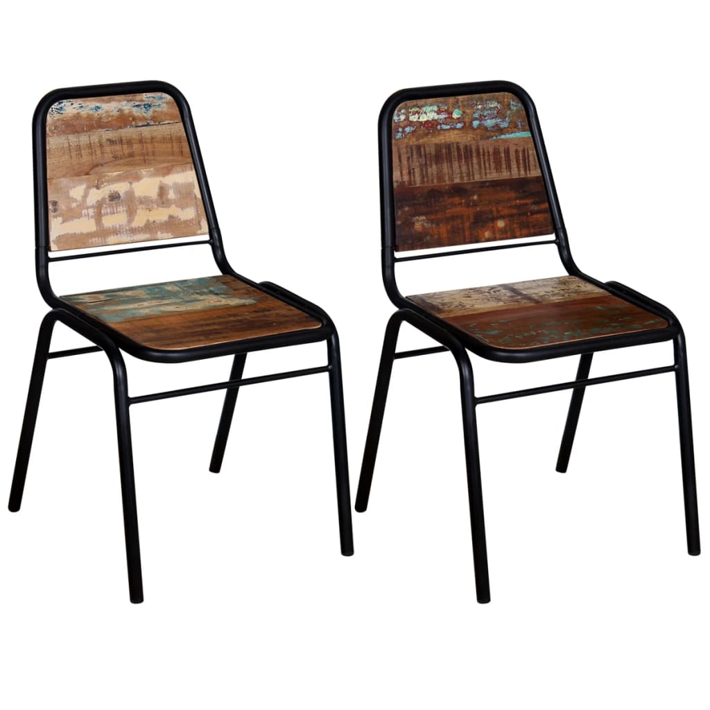 Dining Chair Set of 2 Multicolour Solid reclaimed wood Standard