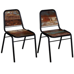 Dining Chair Set of 2 Multicolour Solid reclaimed wood Standard