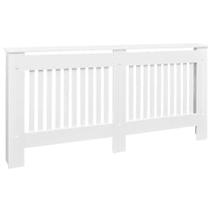 White MDF radiator cover with slatted front, 67.7 inches wide.