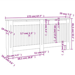 White MDF radiator cover with slatted design and dimensions: 67.7 inches wide.