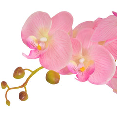 A 29.5-inch tall artificial pink orchid plant in a pot with lifelike flowers and leaves.