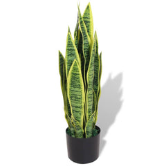 A 25.6-inch artificial Sansevieria plant with green variegated leaves in a black pot.