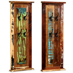 Two 15x39.4-inch reclaimed wood coat racks with four iron hooks each, shown in natural wood tones.