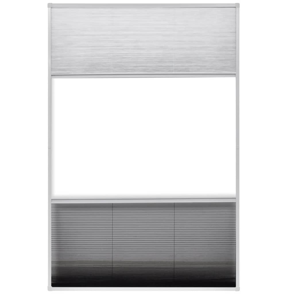 White aluminum insect screen window with pleated shade in gray gradient, 31.5x47.2 inches.