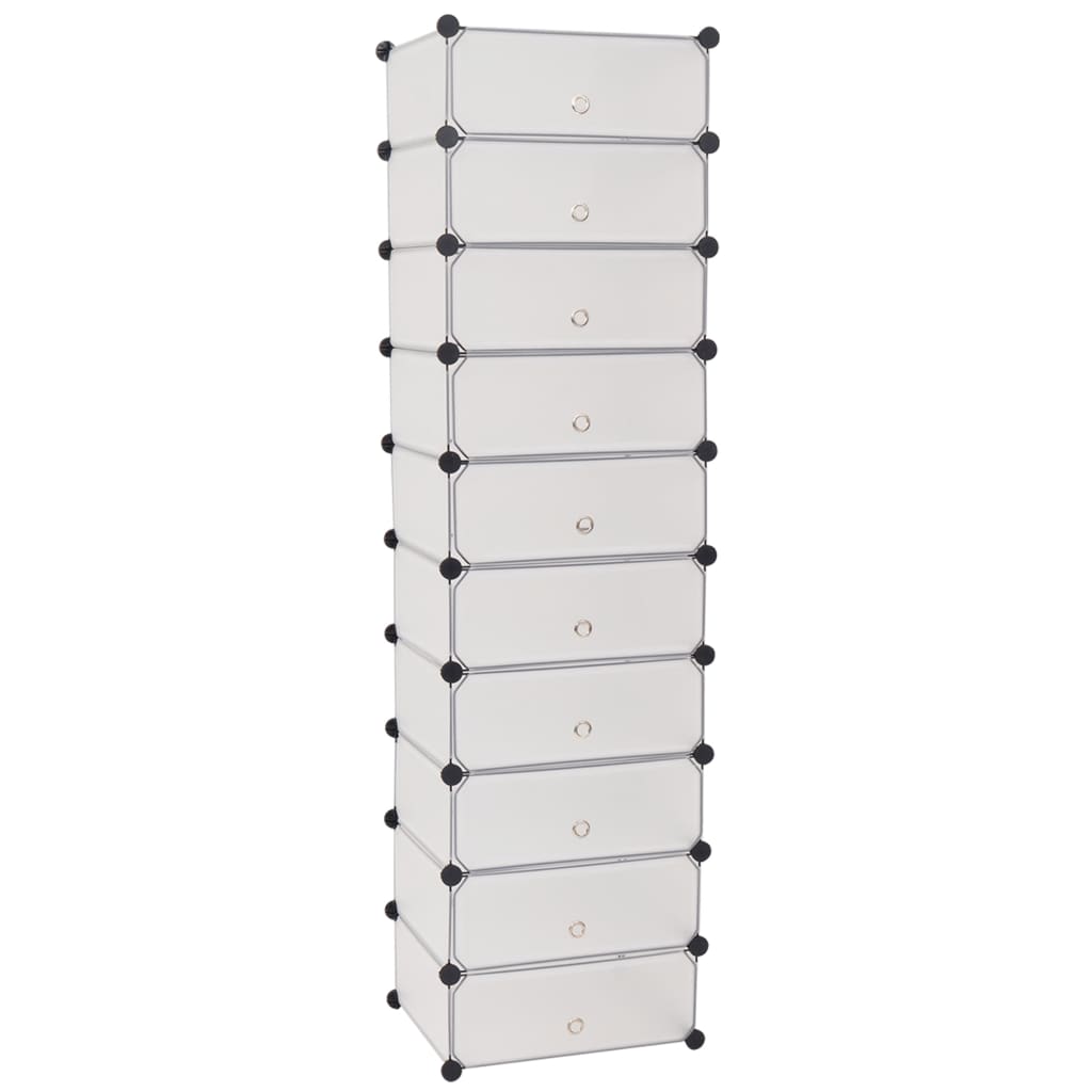 Tall white shoe organizer with 10 compartments and interlocking panels