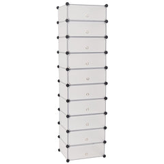 Tall white shoe organizer with 10 compartments and interlocking panels