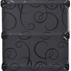 Black interlocking shoe organizer with 10 compartments and swirling pattern.