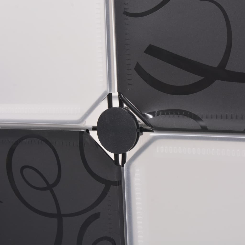 Black and white 9-compartment storage cube organizer with snap-together frame.