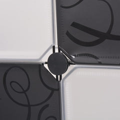 Black and white 9-compartment storage cube organizer with snap-together frame.