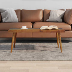 Coffee Table Brown and Blue Teak and Resin 39.4 x 19.7 x 15.7 in