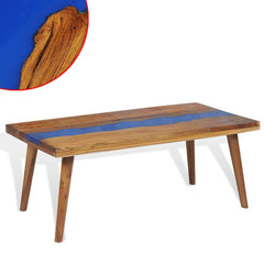 Coffee Table Brown and Blue Teak and Resin 39.4 x 19.7 x 15.7 in
