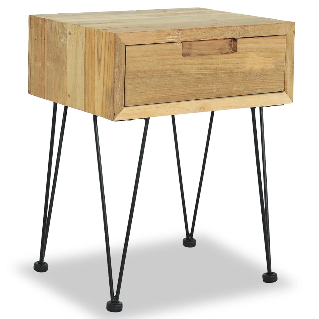 Bedside Table Natural wood Recycled solid teak, wrought iron Small