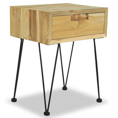 Bedside Table Natural wood Recycled solid teak, wrought iron Small