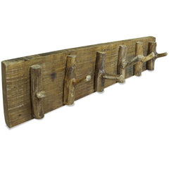 Rustic reclaimed wood coat rack with six pegs, 23.6 by 5.9 inches.