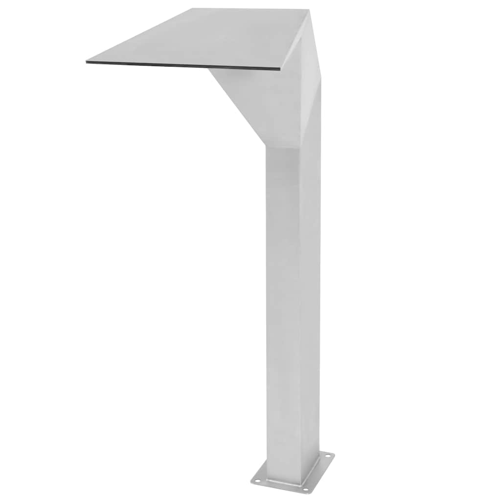 Silver stainless steel arc pool fountain, 19.7x11.8x35.4 inches, with angled spout.