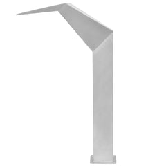 Silver stainless steel arc pool fountain, 19.7x11.8x35.4 inches, with angled spout.