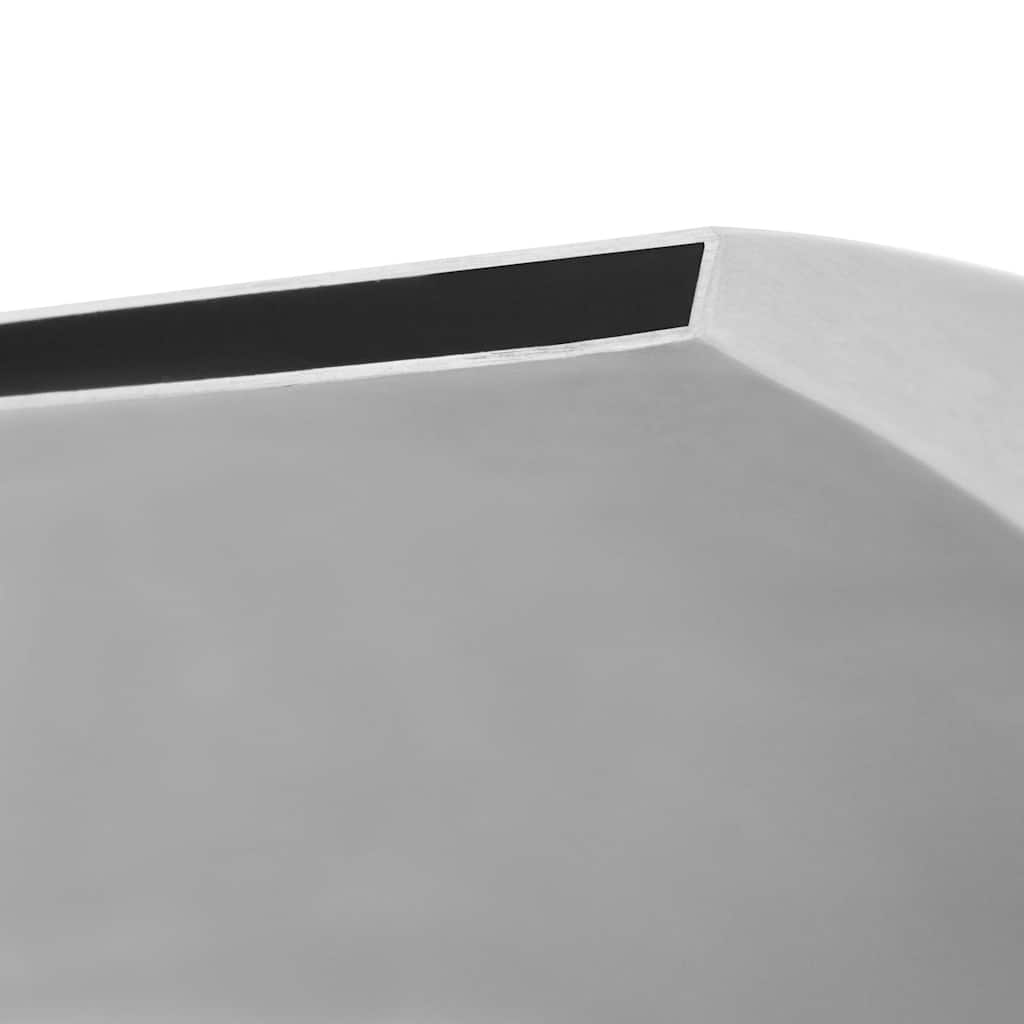 Silver stainless steel pool fountain with arc design, measuring 19.7x11.8x35.4 inches.