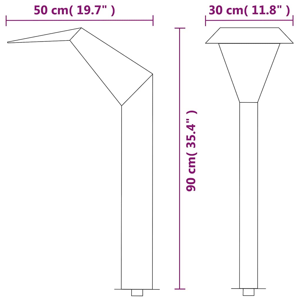 Side view diagram of silver stainless steel arc pool fountain, 19.7 inches wide, 11.8 inches deep, 35.4 inches tall.