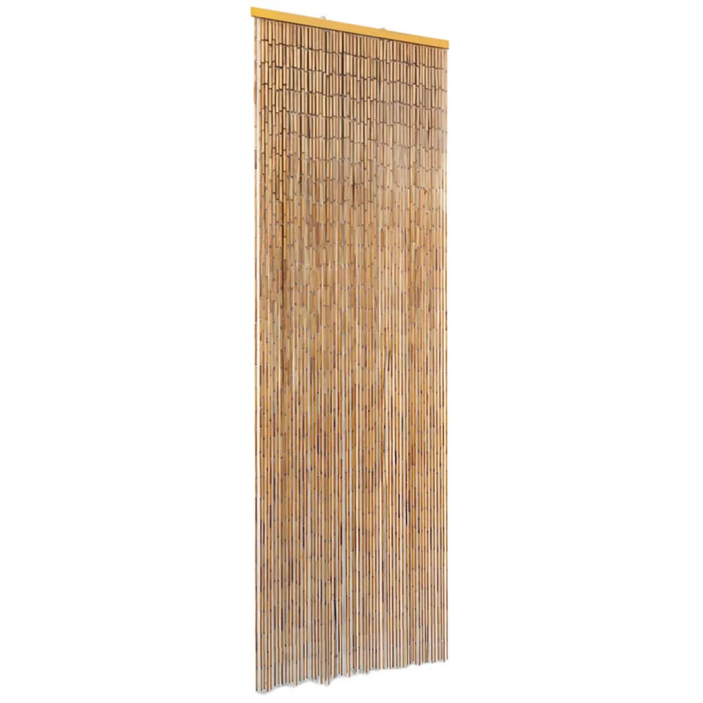 Brown bamboo insect door curtain, 22x72.8 inches, with wooden header bar.