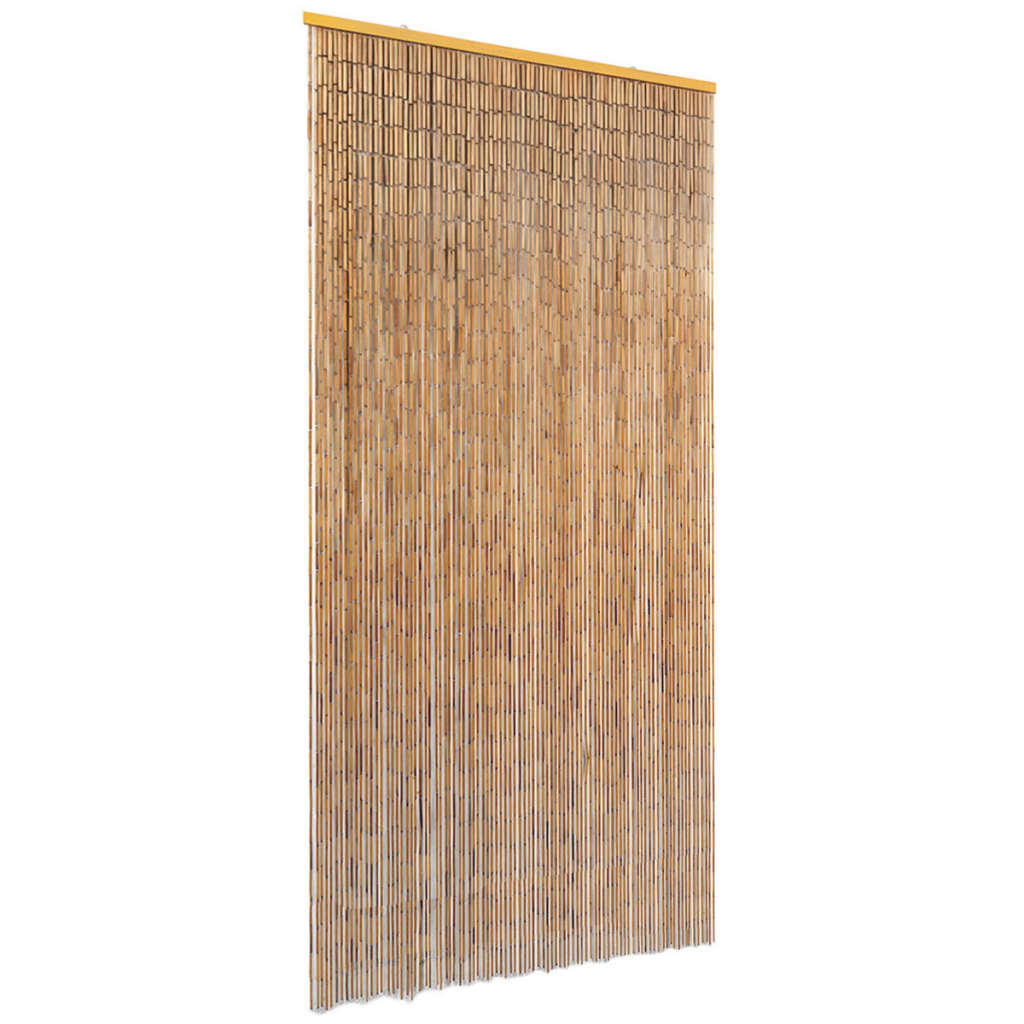 Brown bamboo insect door curtain, 35.4x86.6 inches, with wooden header.
