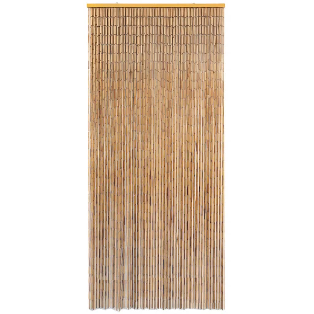 Brown bamboo insect door curtain, 35.4x86.6 inches, with wooden header.