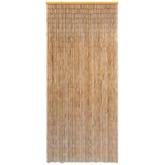 Brown bamboo insect door curtain, 35.4x86.6 inches, with wooden header.