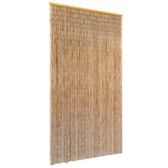 Brown bamboo insect door curtain with wooden top bar, 39.4x86.6 inches, eco-friendly design.