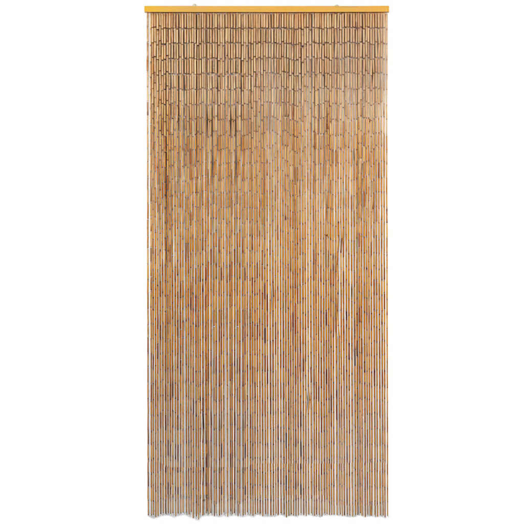 Brown bamboo insect door curtain, 39.4x86.6 inches, with wooden top bar.