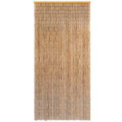Brown bamboo insect door curtain, 39.4x86.6 inches, with wooden top bar.