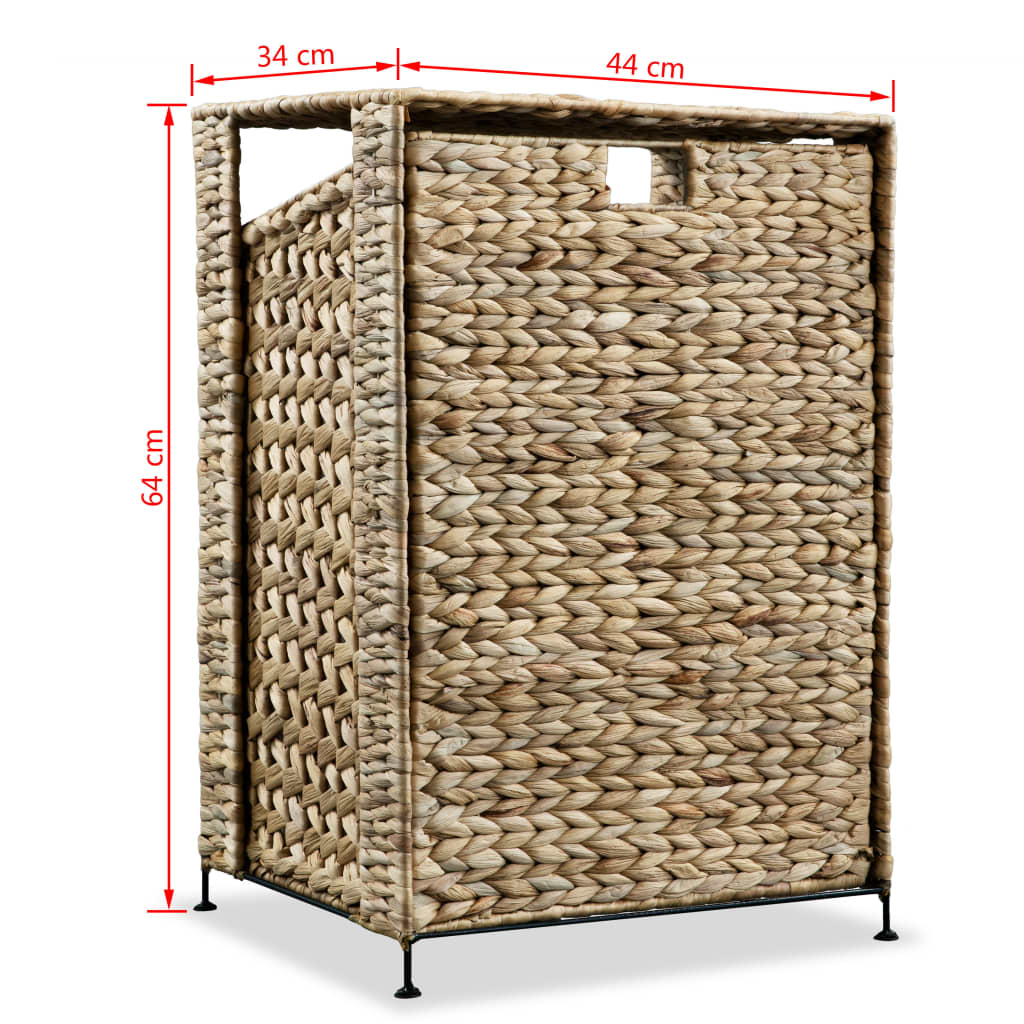 Brown woven water hyacinth laundry basket with dimensions 44 cm x 34 cm x 64 cm.