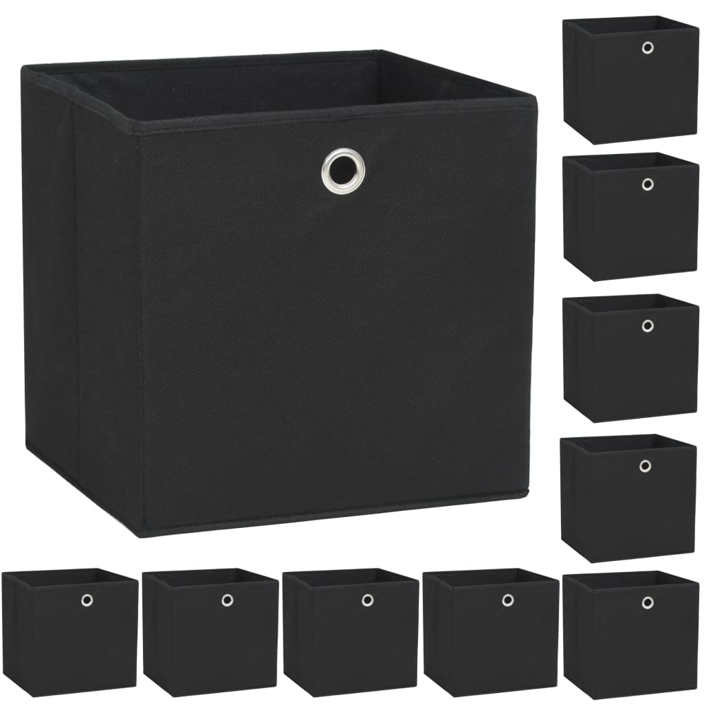 Storage Box Set of 10 Black Non-woven fabric, Polypropylene
