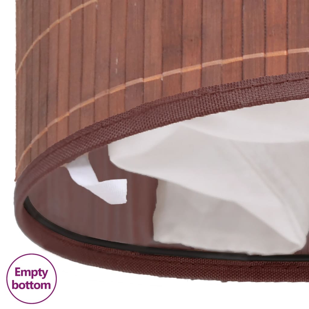 Oval brown bamboo laundry hamper with removable white liner.