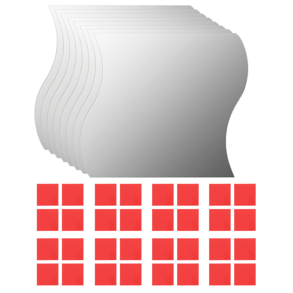Eight 7.9x7.9-inch wave-shaped frameless glass wall mirrors in a stack.