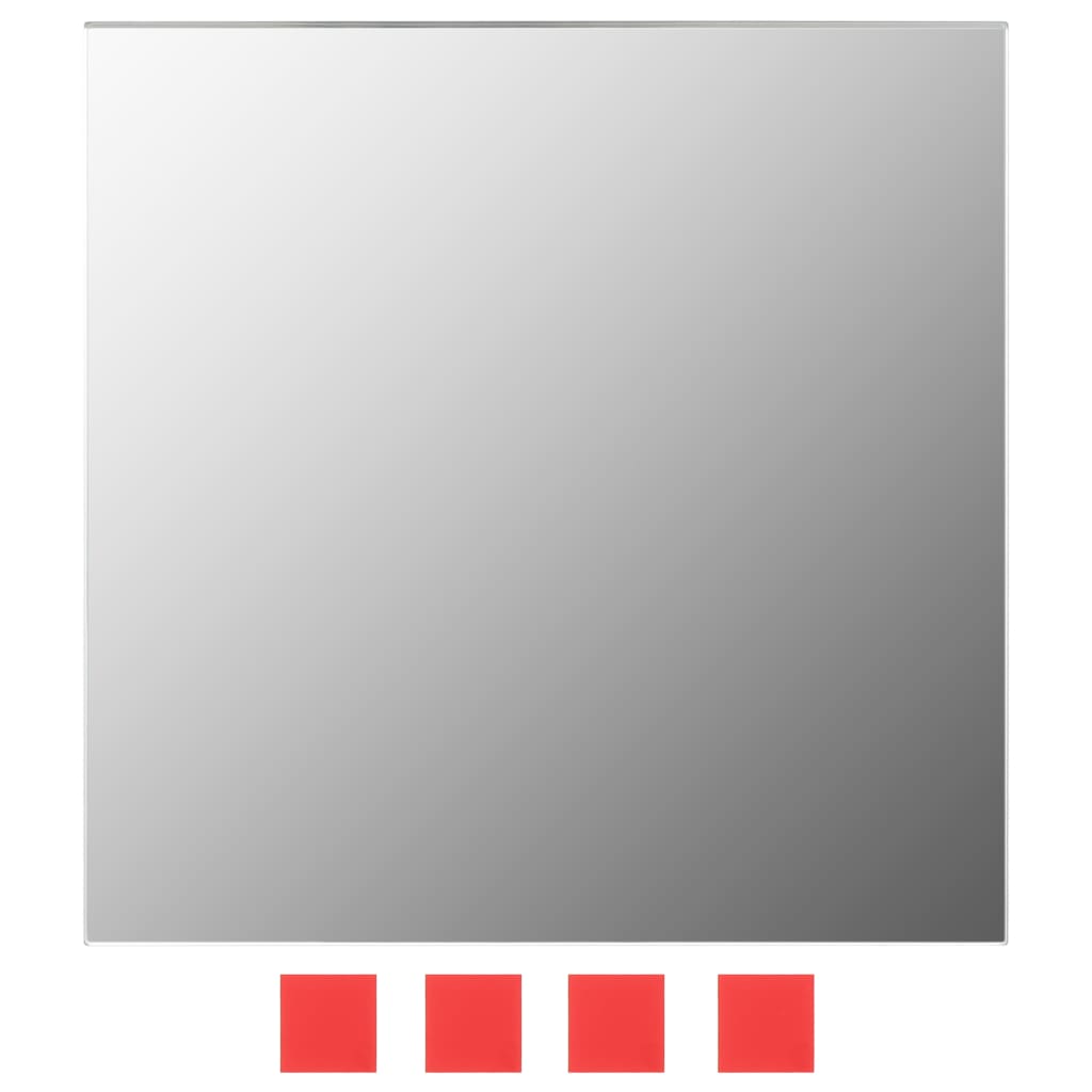 Seven square frameless glass mirrors in varying sizes for wall mounting.