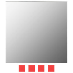 Seven square frameless glass mirrors in varying sizes for wall mounting.