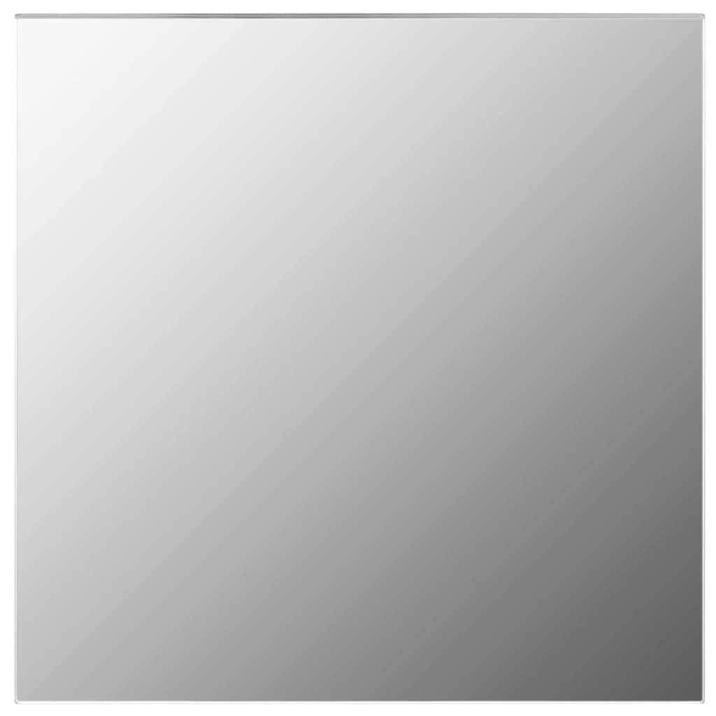 A 7-piece set of square frameless glass wall mirrors in small, medium, and large sizes.