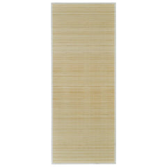 Natural bamboo area rug with non-slip backing and polypropylene edges in neutral tones.