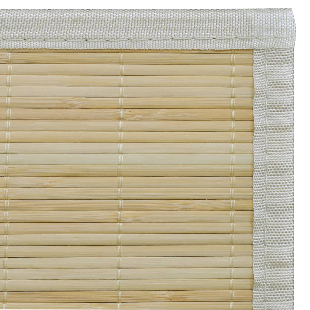Natural bamboo area rug with white borders and non-slip backing, 63x90.6 inches.
