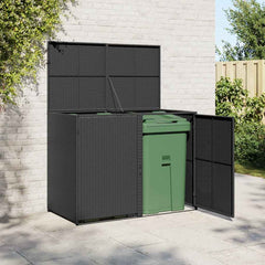 Trash Can Shed Black PE rattan, Powder-coated steel Large Durable