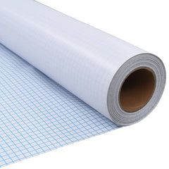 A roll of 3'x164' white PVC frosted privacy window film with adhesive backing and grid pattern.