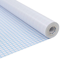 Rolled frosted privacy window film with adhesive stripes and grid pattern, 3 feet by 32.8 feet.
