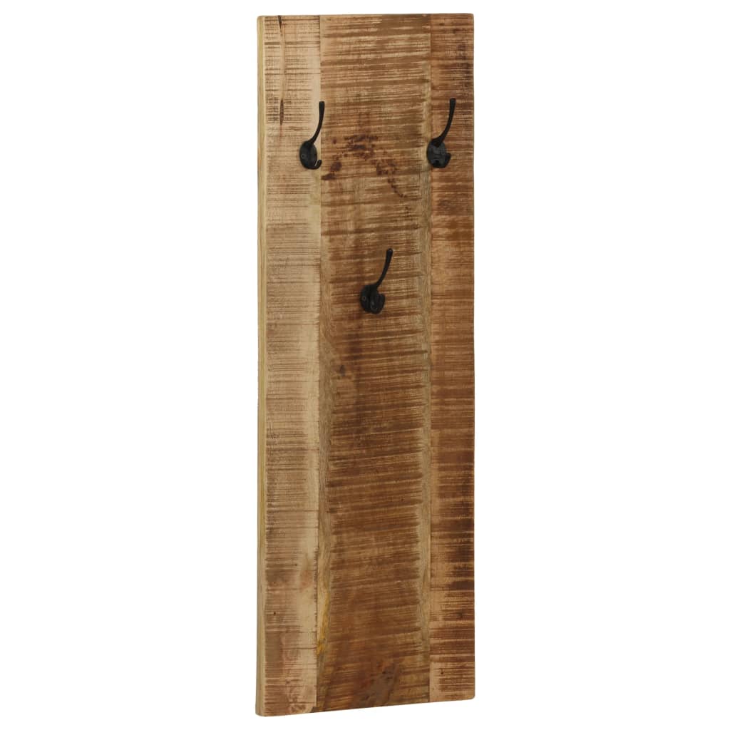 Set of two wall-mounted mango wood coat racks, each with six black hooks.