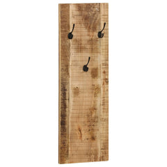 Set of two wall-mounted mango wood coat racks, each with six black hooks on a rectangular board.