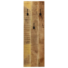 Set of two wall-mounted mango wood coat racks, each with six black hooks.
